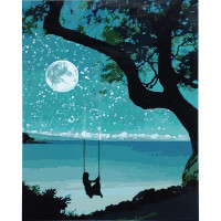 Картина за номерами Strateg ПРЕМІУМ Гойдалка під місяцем з лаком розміром 40х50 см (SY6764)