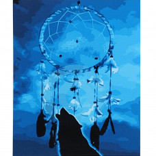 Картина по номерам Strateg ПРЕМИУМ Ловец снов с волком с лаком размером 40х50 см (SY6821)