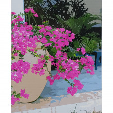 Картина по номерам Strateg ПРЕМИУМ Розовые цветы на подоконнике с лаком размером 40х50 см (SY6824)