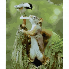 Картина по номерам Strateg ПРЕМИУМ Белочка с птичкой с лаком размером 40х50 см (SY6930)