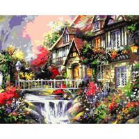 Картина за номерами Дім біля річки Strateg з лаком розміром 40х50 см (VA-0219)