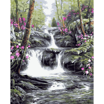 Картина по номерам "Водопад в лесу" размером 40х50 см