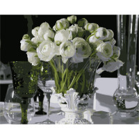 Картина за номерами Strateg ПРЕМІУМ Білі лютики з лаком розміром 40х50 см VA-0553