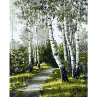 Картина за номерами Стежка серед беріз Strateg з лаком розміром 40х50 см (VA-0880)