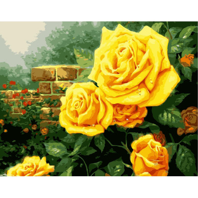 Картина по номерам Желтые розы в саду 40х50 см VA-0897