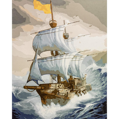 Картина за номерами "Човен на хвилях", з лаком розміром 40х50 см