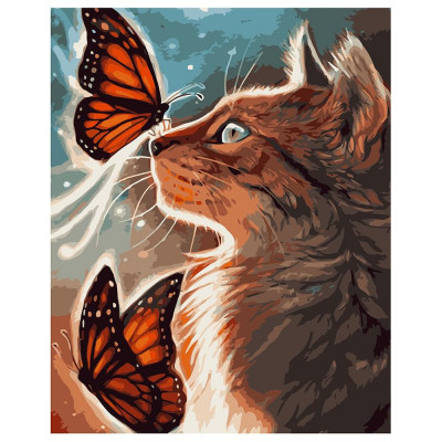 Картина по номерам Кот с бабочками 40х50 см VA-1025