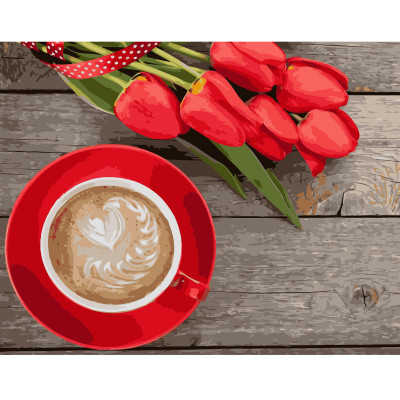 Картина по номерам Кофе с тюльпанами 40х50 см VA-1055