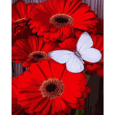 Картина за номерами Білий метелик на червоних герберах 40х50 см VA-1190