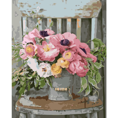 Картина за номерами Букет квітів на стільчику 40х50 см VA-1372
