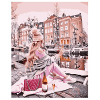 Картина по номерам Девушка с вином у канала 40х50 см VA-1541