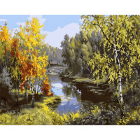 Картина за номерами Strateg ПРЕМІУМ Річка та гуси з лаком розміром 40х50 см VA-1568