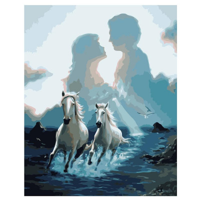 Картина за номерами Пара білих мустангів у воді 40х50 см VA-1586