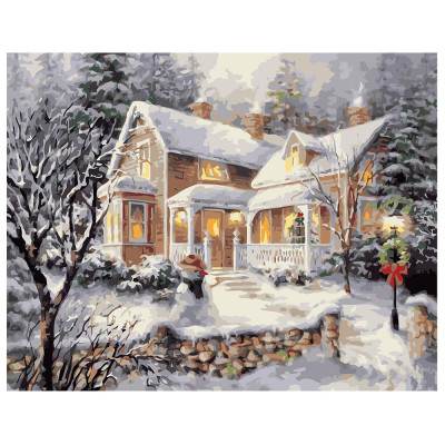 Картина за номерами Садиба під снігом на Різдво 40х50 см VA-1594