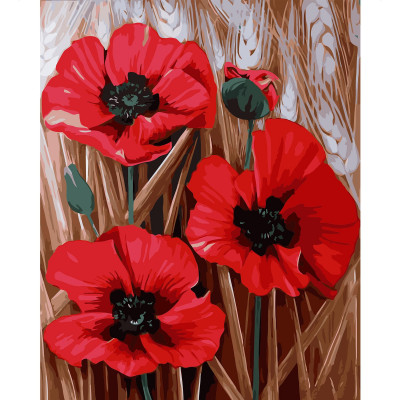 Картина за номерами Три червоні квітки маку 40х50 см VA-1680