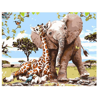 Картина за номерами Слоненя та жираф - найкращі друзі 40х50 см VA-1733