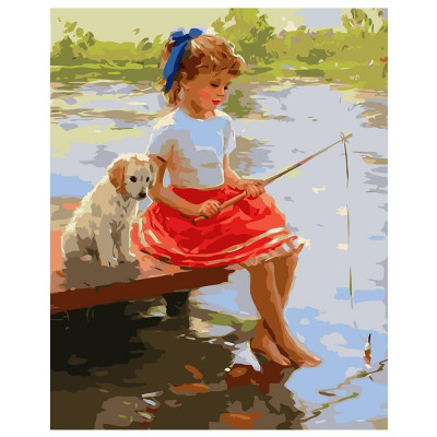 Картина по номерам Девушка и песик на мостике 40х50 см VA-1794