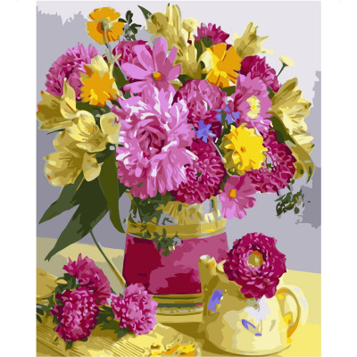 Картина за номерами Жовто-рожевий букет квітів 40х50 см VA-1942