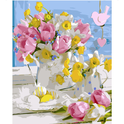 Картина за номерами Рожеві тюльпани з нарцисами 40х50 см VA-1954