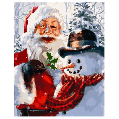 Картина по номерам Санта и снеговик 40х50 см VA-2151