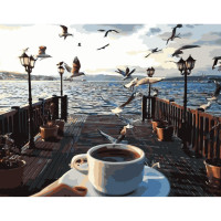 Картина за номерами Кава на морі Strateg з лаком розміром 40х50 см (VA-2294)