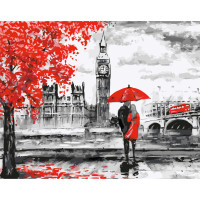 Картина за номерами Strateg ПРЕМІУМ Вулицями Лондону з лаком розміром 40х50 см VA-2615