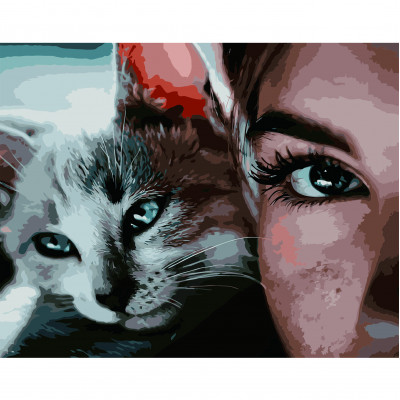 Картина по номерам Девушка с котиком 40х50 см VA-2644