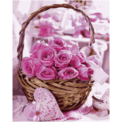 Картина по номерам Розовые розы в корзинке 40х50 см VA-2668