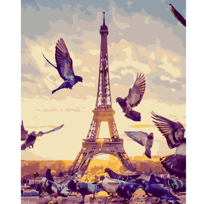 Картина по номерам Птицы у Эйфелевой башни 40х50 см VA-2691