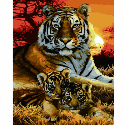 Картина за номерами Тигриця зі своїми дітьми 40х50 см VA-2699