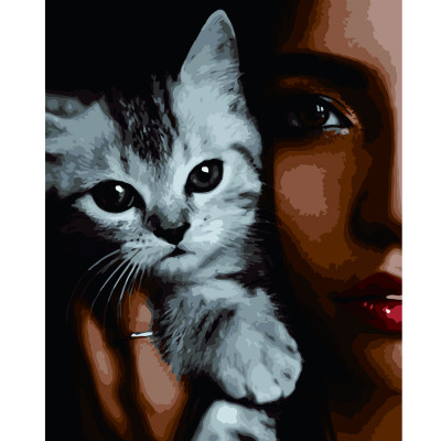 Картина по номерам Девушка с котенком 40х50 см VA-2706