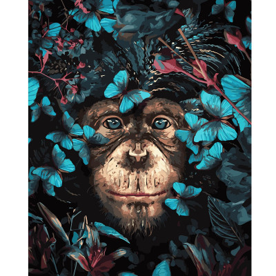 Картина по номерам Шимпанзе с бабочками 40х50 см VA-2756