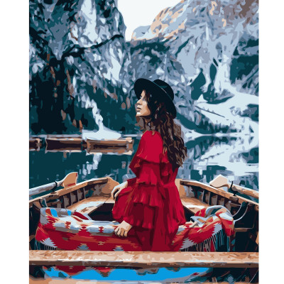 Картина по номерам Девушка в красном среди гор 40х50 см VA-2770