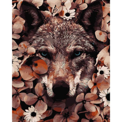 Картина по номерам Волк в цветах 40х50 см VA-2802