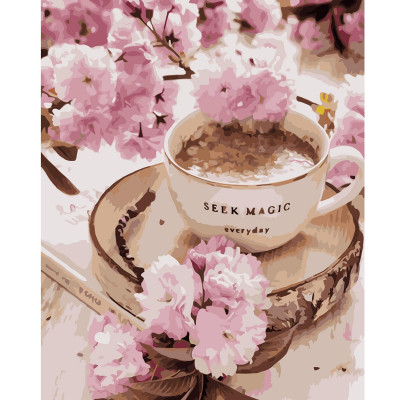 Картина по номерам Утренний кофе среди цветов 40х50 см VA-2928