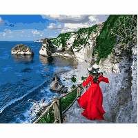 Картина за номерами Червона дівчина біля океану 40х50 см VA-2948