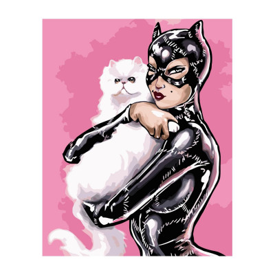 Картина по номерам Женщина-кошка с котиком 40х50 см VA-3024