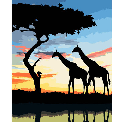 Картина за номерами Дві жирафи на сході сонця 40х50 см VA-3120