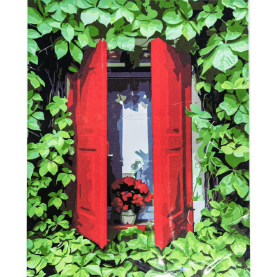 Картина за номерами "Червоні віконниці" з лаком розміром 40х50 см