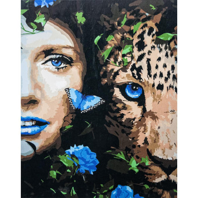 Картина за номерами "Дівчина з леопардом", з лаком розміром 40х50 см