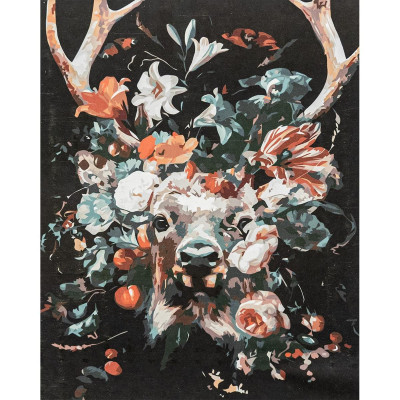 Картина за номерами "Олень у квітах" з лаком розміром 40х50 см