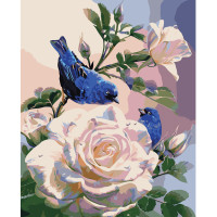 Картина за номерами Strateg ПРЕМІУМ Пташки на троянді з лаком розміром 40х50 см VA-3506
