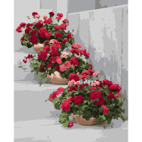 Картина за номерами Strateg ПРЕМІУМ Квітучі вазони з лаком розміром 40х50 см VA-3700