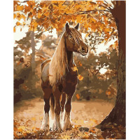 Картина за номерами Strateg ПРЕМІУМ Скакун восени з лаком розміром 40х50 см VA-3703