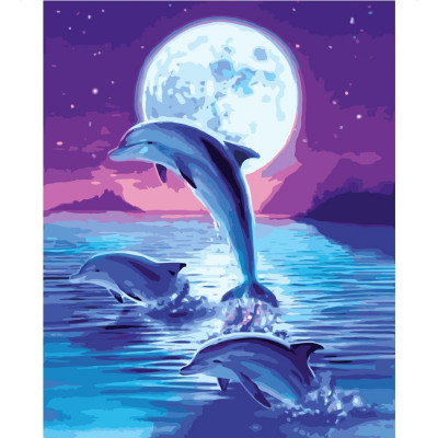 Картина за номерами Дельфіни в місячному сяйві 30х40 см VAm-2142