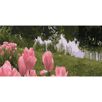 Картина по номерам Strateg ПРЕМИУМ Тюльпаны на берегу реки Strateg размером 50х25 см (WW042)