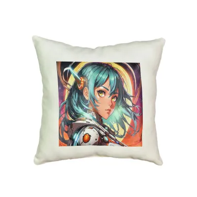Подушка мікровелюр "Аніме дівчина у мистецькому світі" розмір 35*35 см молочна (60726)