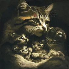 Картина по номерам Strateg   Кошка с котятами размером 50х50 см (AA006)