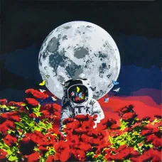 Картина по номерам Strateg   Космонавт на луне размером 50х50 см (AA012)