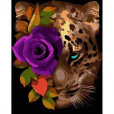 Картина по номерам Strateg ПРЕМИУМ Леопард с розой на черном фоне размером 40х50 см (AH1002)